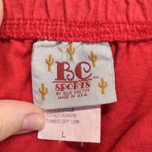 BC Sports Blue Cactus Women's Maxi Skirt Red Large Slit Vintage USA Linen - Picture 8 of 12